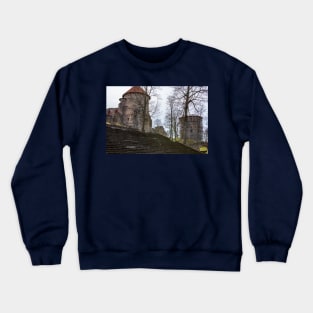 Ruins and wide stairs of medieval castle in Cesis, Latvia Crewneck Sweatshirt